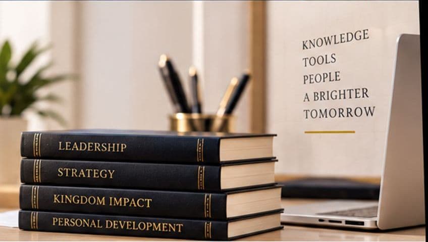 Books on leadership and strategy on a desk